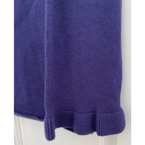 Burgess Cotton Cashmere Navvy Blue Ruffle Neck Sleeve Button Sweater Pullover - Picture 7 of 7